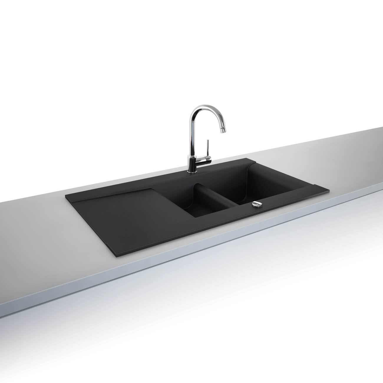 Black kitchen sink with integrated drainer
