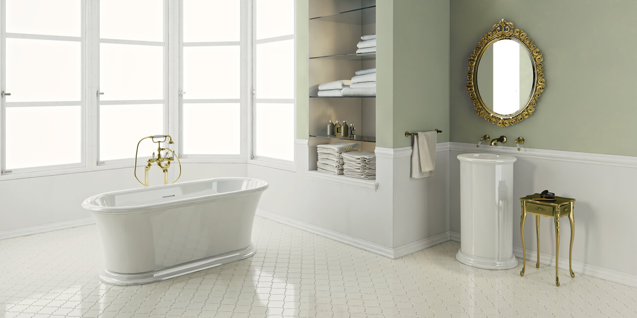 Classic white bathroom with a freestanding bathtub for private label, ODM and retail sales