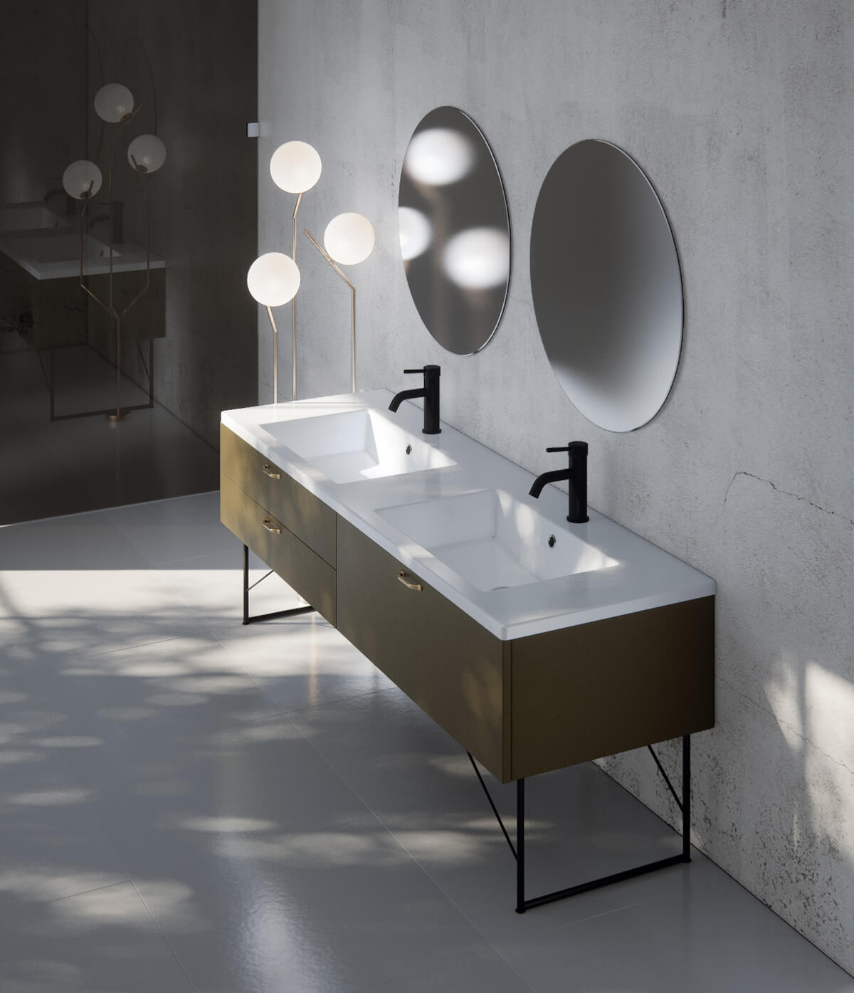 Double bathroom washbasin for private label, ODM and retail sales integrated with furniture