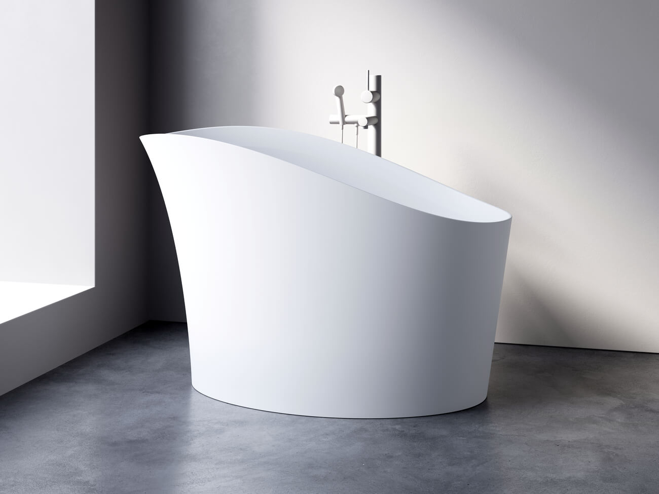 Freestanding bathtub and washbasins in a modern bathroom interior for private label, ODM and retail sales
