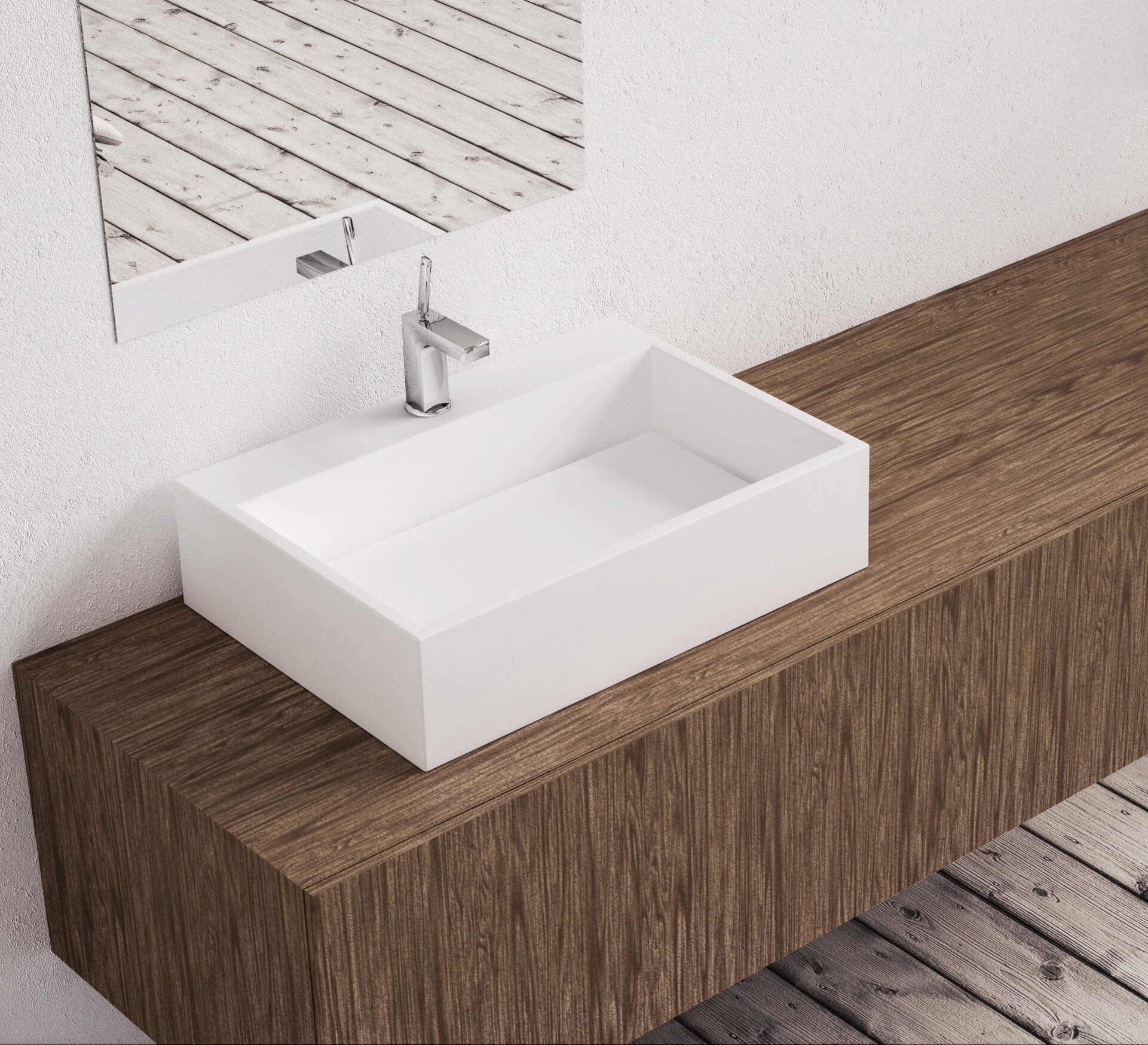 Rectangular countertop washbasin with clean lines