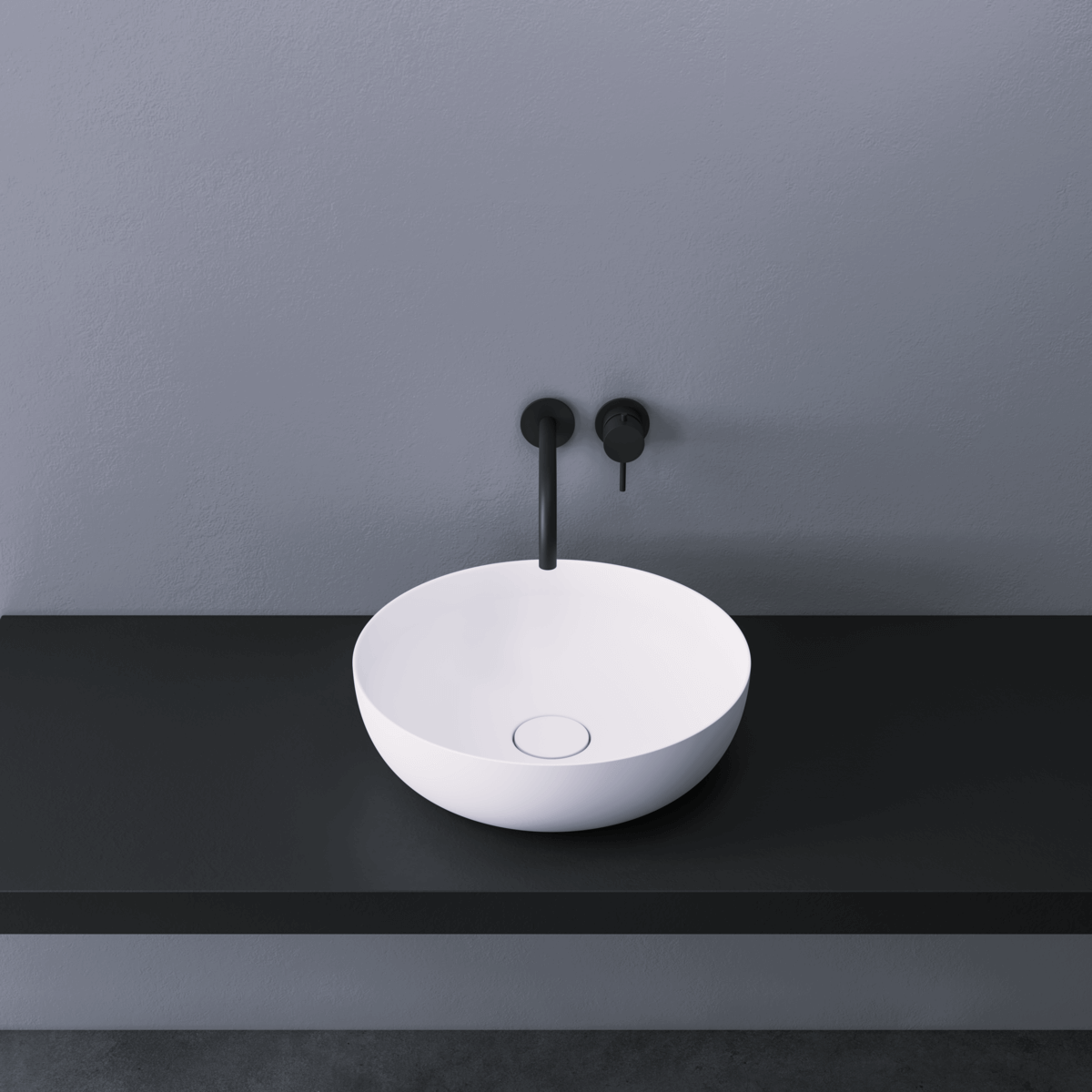 Round bathroom washbasin with smooth minimalist form